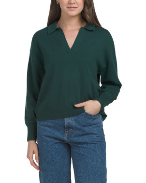 Extrafine Merino Wool Collared Split Neck Sweater | Marshalls