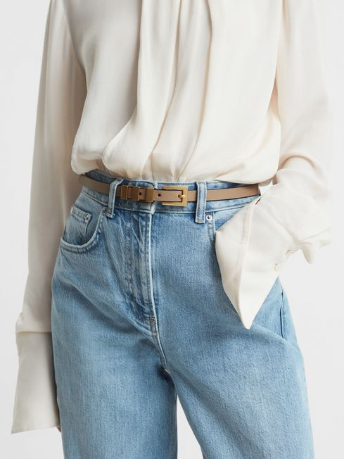 Leather Thin Buckle Belt | Reiss US