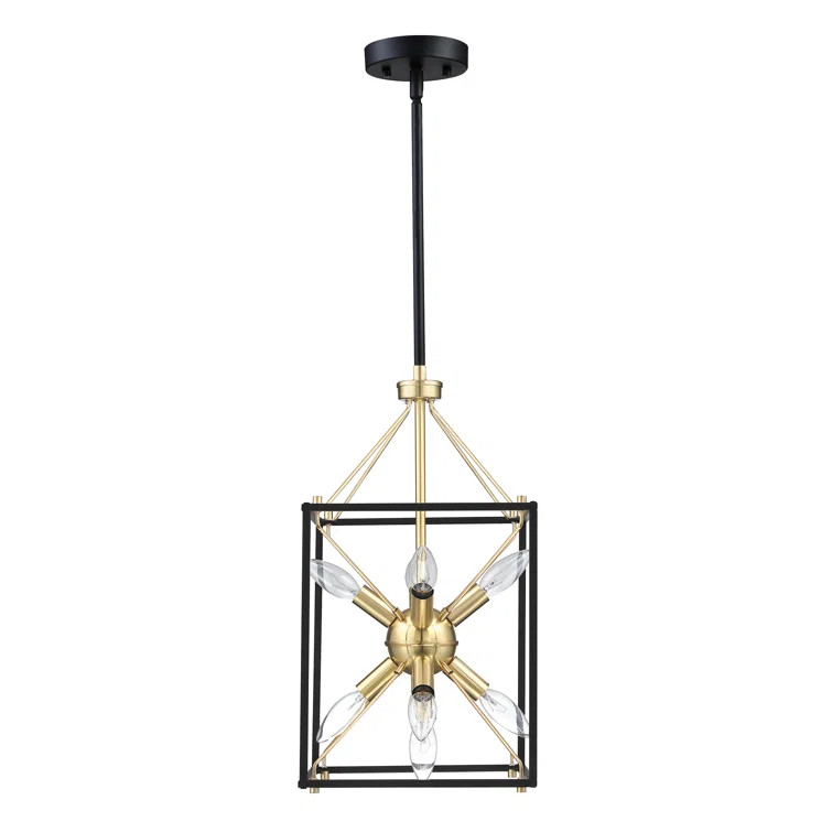 9-Light Modern Rectangle Lantern Pendant Light With Black and Soft Gold Finish And Gold Accents | Wayfair North America