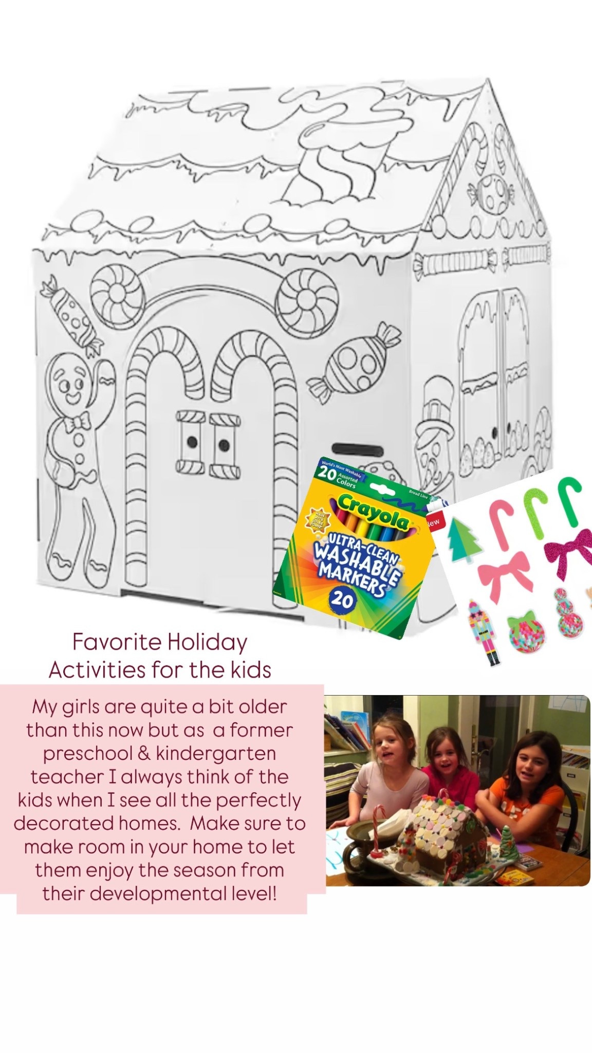My girls are quite a bit older than this now but as  a former preschool & kindergarten teacher I always think of the kids when I see all the perfectly decorated homes.  Make sure to make room in your home to let them enjoy the season from their developmental level! Here are some fun finds! #kidschristmas #preschoolerchristmas #kidscrafts #funkidactivities

#LTKHoliday #LTKGiftGuide #LTKKids