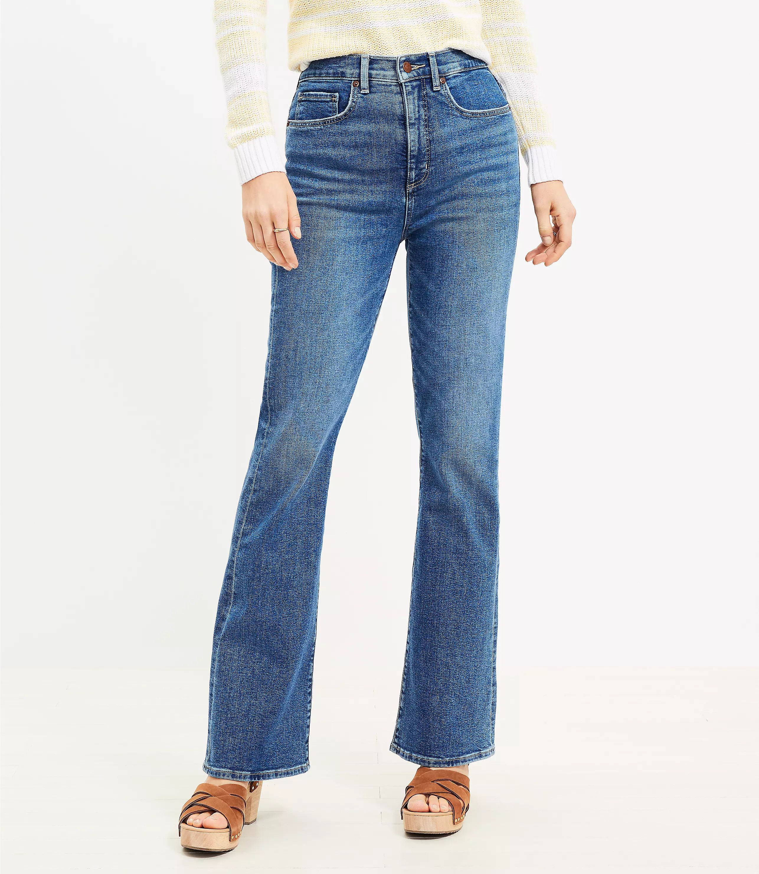 Curvy High Rise Slim Flare Jeans in Refined Mid Indigo Wash | LOFT