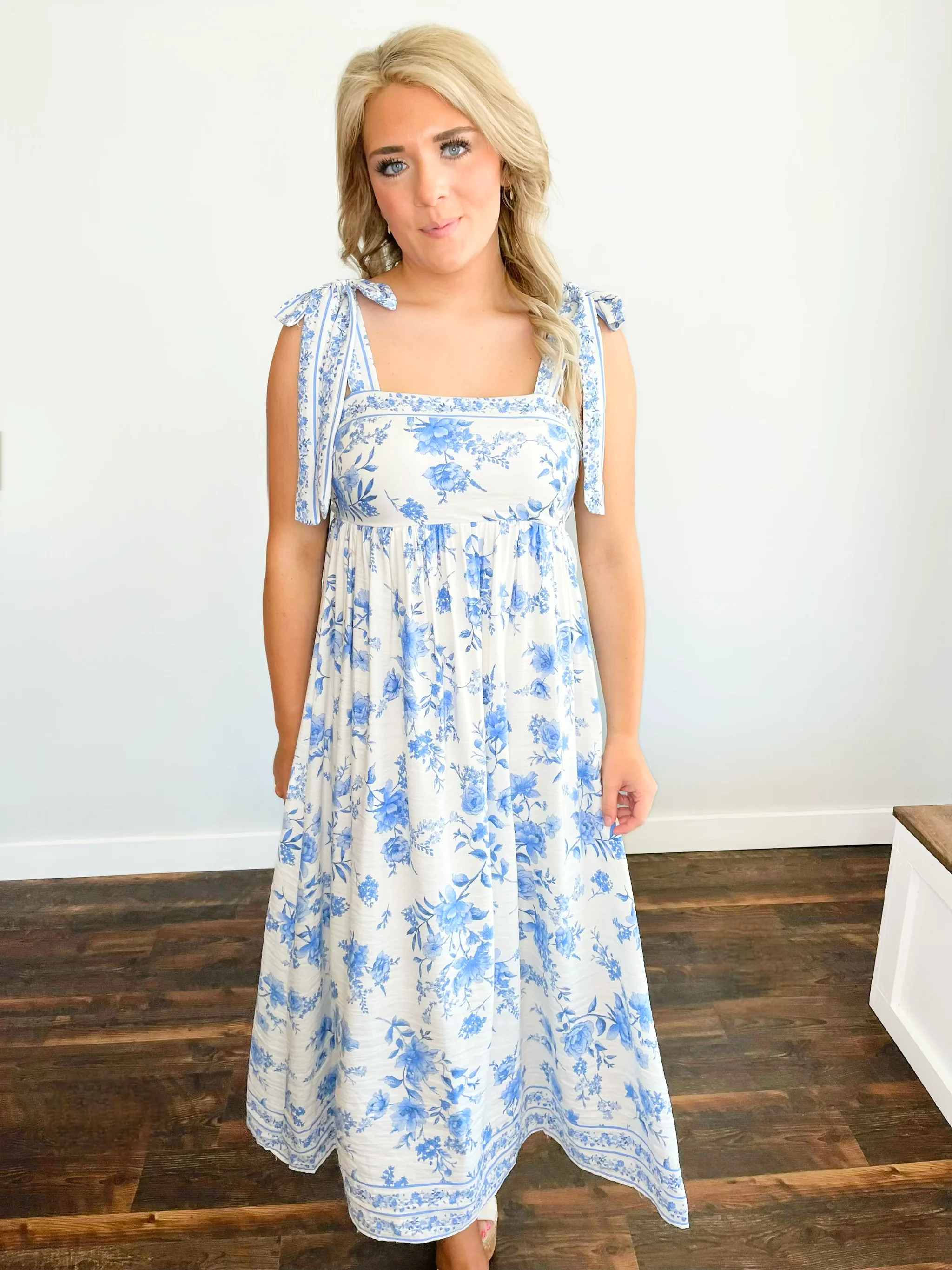 Jackie Floral Empire Waist Dress | Blue | Shop.app