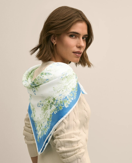 Brooks Brothers Women's Silk Floral Square Scarf | Blue | Brooks Brothers