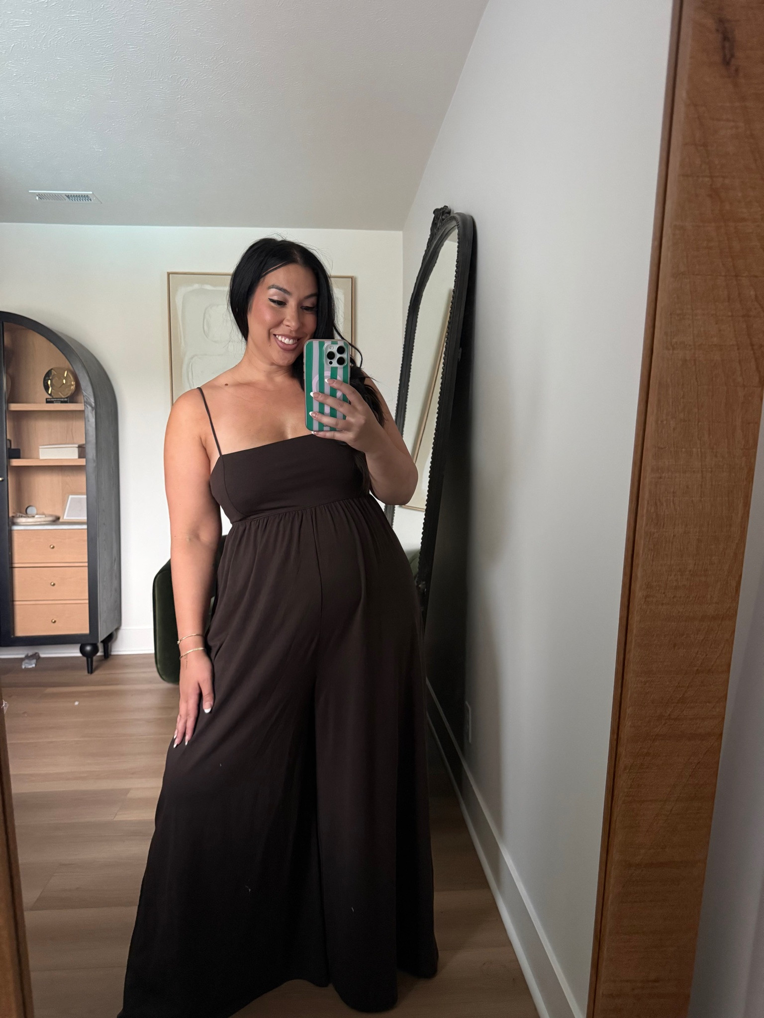 Obsessed with this brown jumpsuit! Wearing a large! Wearing a large in the top, XL in the bottoms! american eagle, fall style, fall outfits, fall fashion, midsize friendly, curvy 

 #LTKSeasonal #LTKMidsize