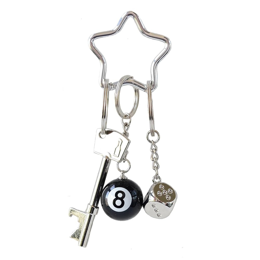 8 Ball Keychain Silver Star Key Chain Bottle Opener Dice Cute Bag Charm Decor for Handbag Backpac... | Amazon (US)