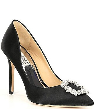 Badgley Mischka Cher Satin Brooch Embellished Stiletto Pumps - 9.5 | Dillard's
