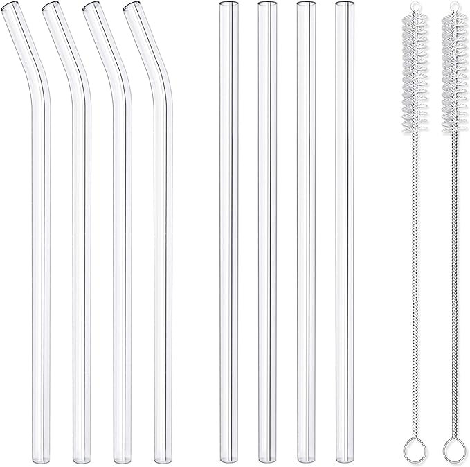 8 Pack Reusable Glass Drinking Straws - 10" x 10 mm - Smoothie Straws for Milkshakes, Frozen Drin... | Amazon (US)