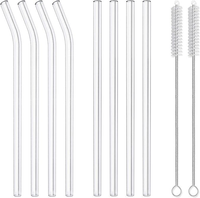 8 Pack Reusable Glass Drinking Straws - 10" x 10 mm - Smoothie Straws for Milkshakes, Frozen Drin... | Amazon (US)