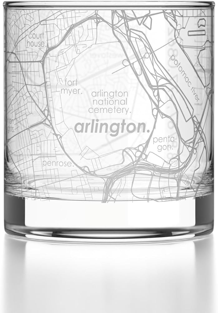 Engraved Arlington Virginia Map Rocks Glass, Old Fashioned Whiskey Glass (11 oz, Clear) Etched Wh... | Amazon (US)