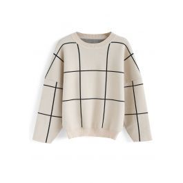 Grid Round Neck Sweater | Chicwish