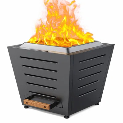 25 Inch Smokeless Fire Pit With Stainless Steel, Portable Outdoor Fireplace, Pull-Out Ash Tray, And Handle | Wayfair North America