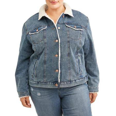 Time and Tru Women's Denim Jacket with Shearling Collar | Walmart (US)