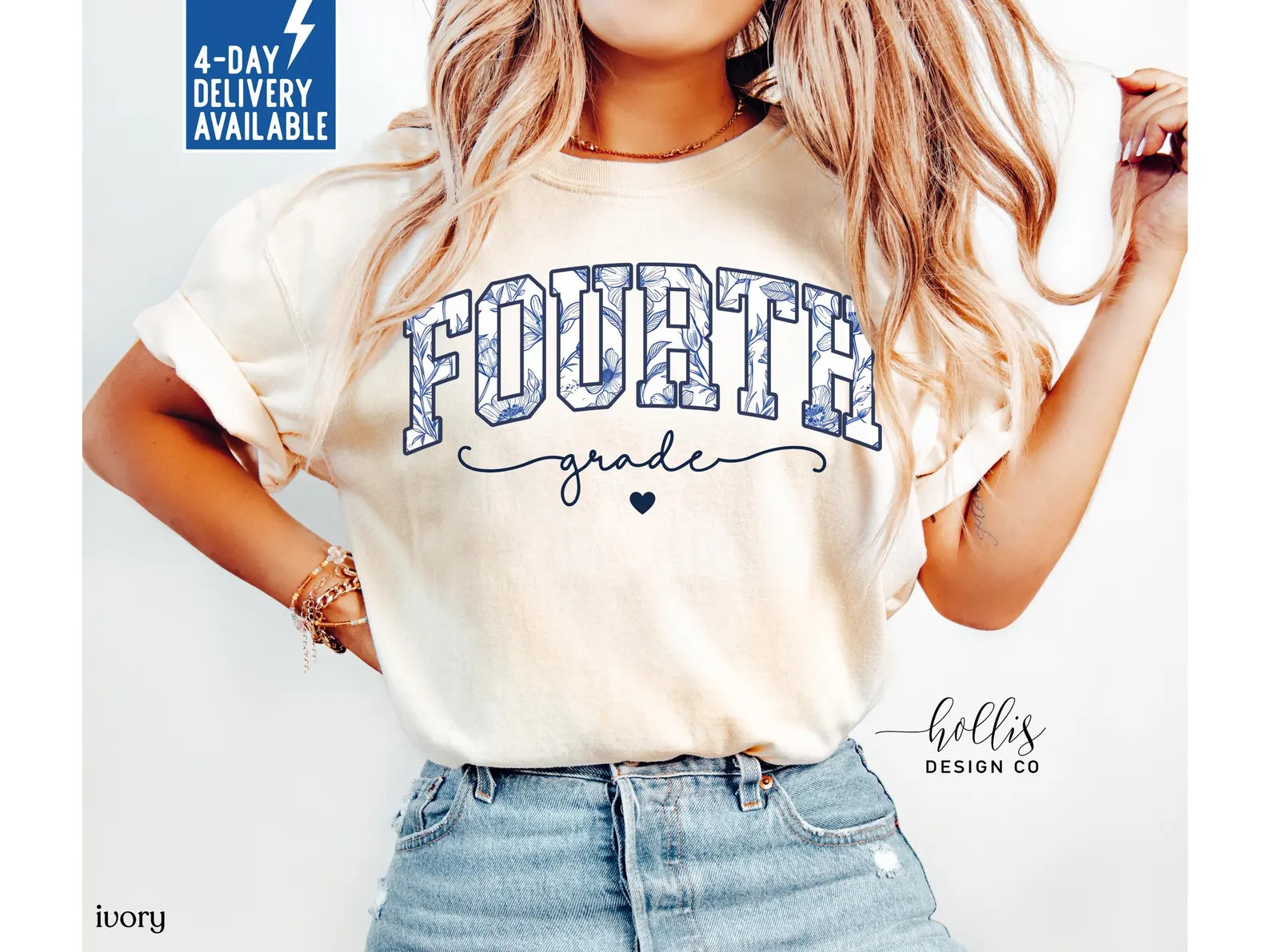 Fourth Grade Teacher Shirt Comfort Colors 4th Grade Teacher Floral T-shirt Fourth Grade Teacher G... | Etsy (US)