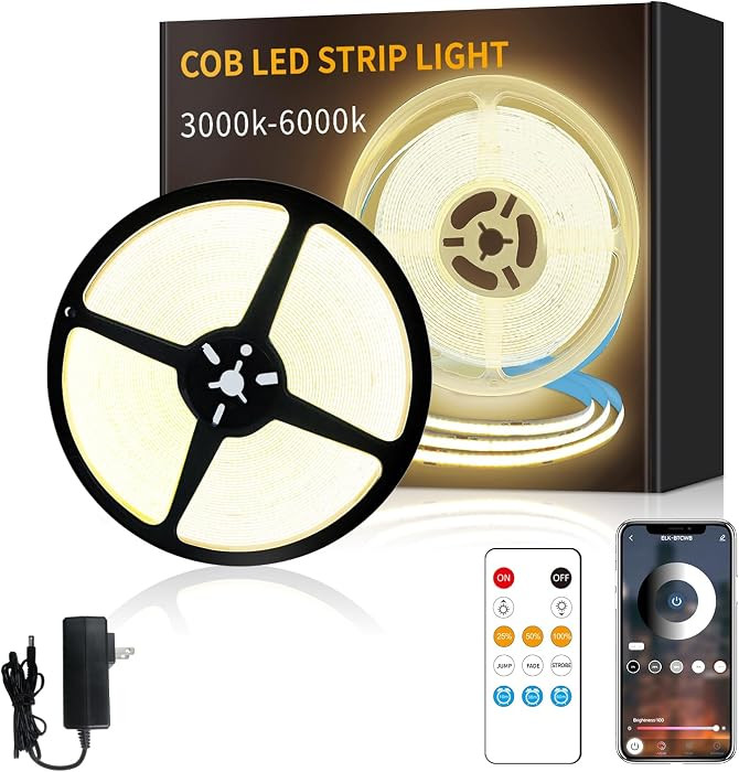 COB LED Strip Lights 50ft,3000K DC 24V Dimmable Warm White Flexible LED Rope Lights for Bedroom,w... | Amazon (US)