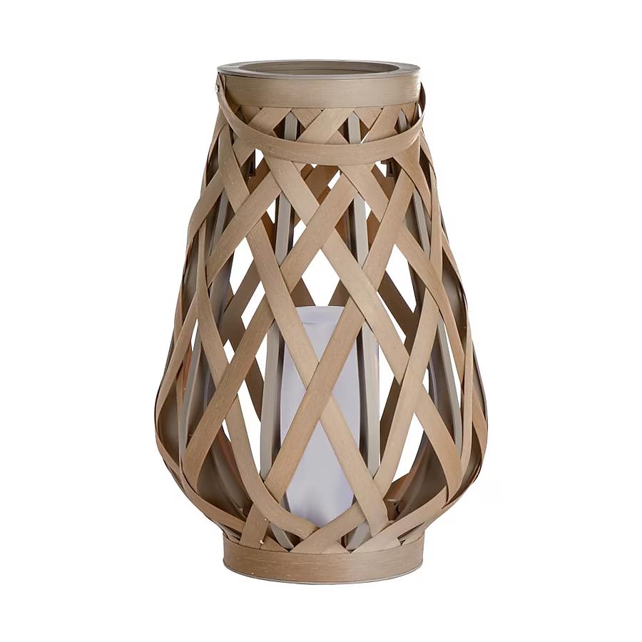 Sterno Home 11.42-in x 17.56-in Natural Resin Pillar Candle Outdoor Decorative Lantern | Lowe's