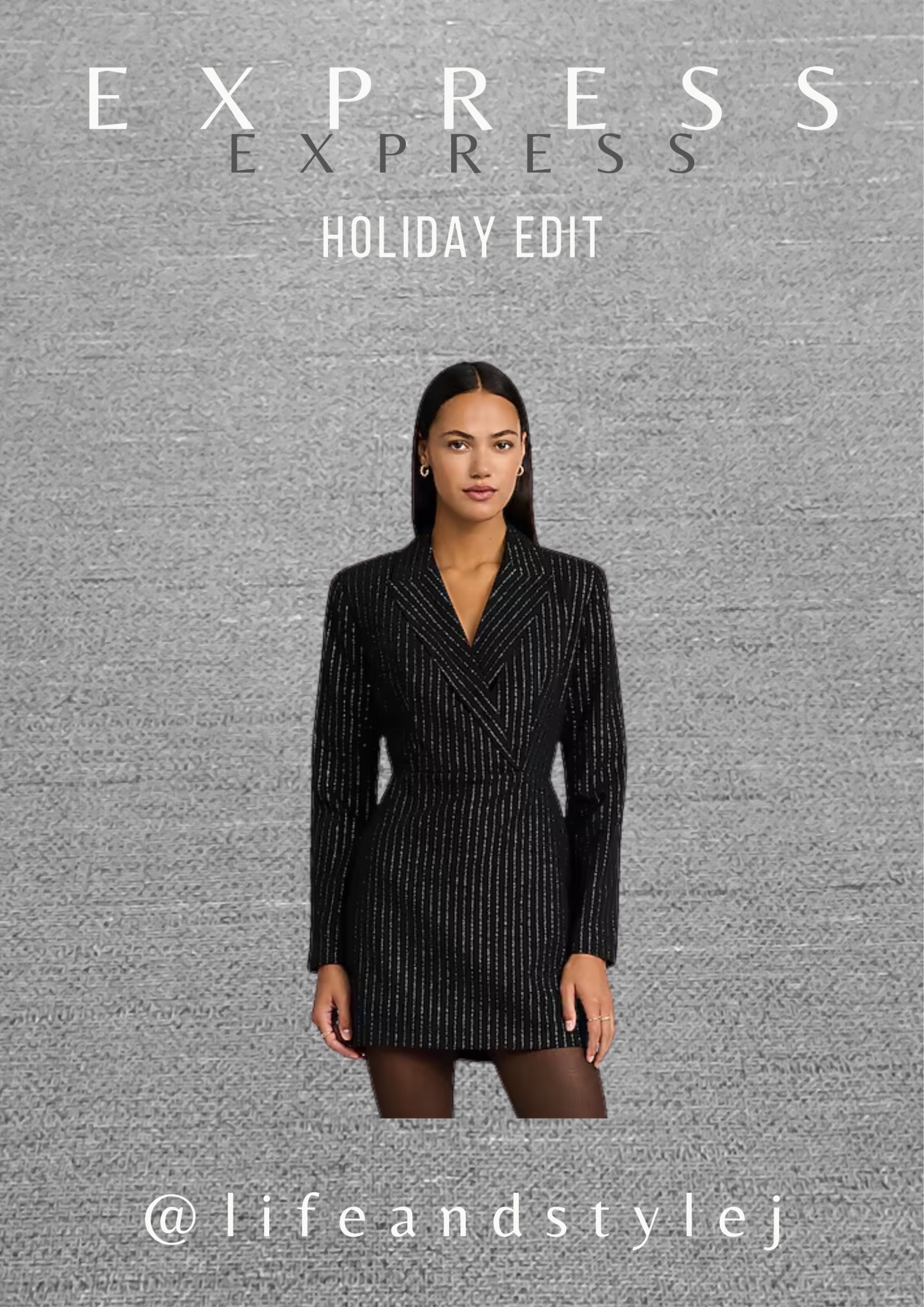 The Express Metallic Pinstripe Long Sleeve Blazer Romper is a bold holiday edit piece that blends tailored style with subtle shine, perfect for midlife ageless fashion. Style it with sheer tights, pointed heels, and a clean clutch for a sleek party look, and add soft waves or a polished bun to keep the focus on the metallic detail. #MidlifeFashion #AgelessStyle #HolidayEdit #ExpressStyle #PartyOutfits 

#LTKSeasonal #LTKHoliday #LTKOver40