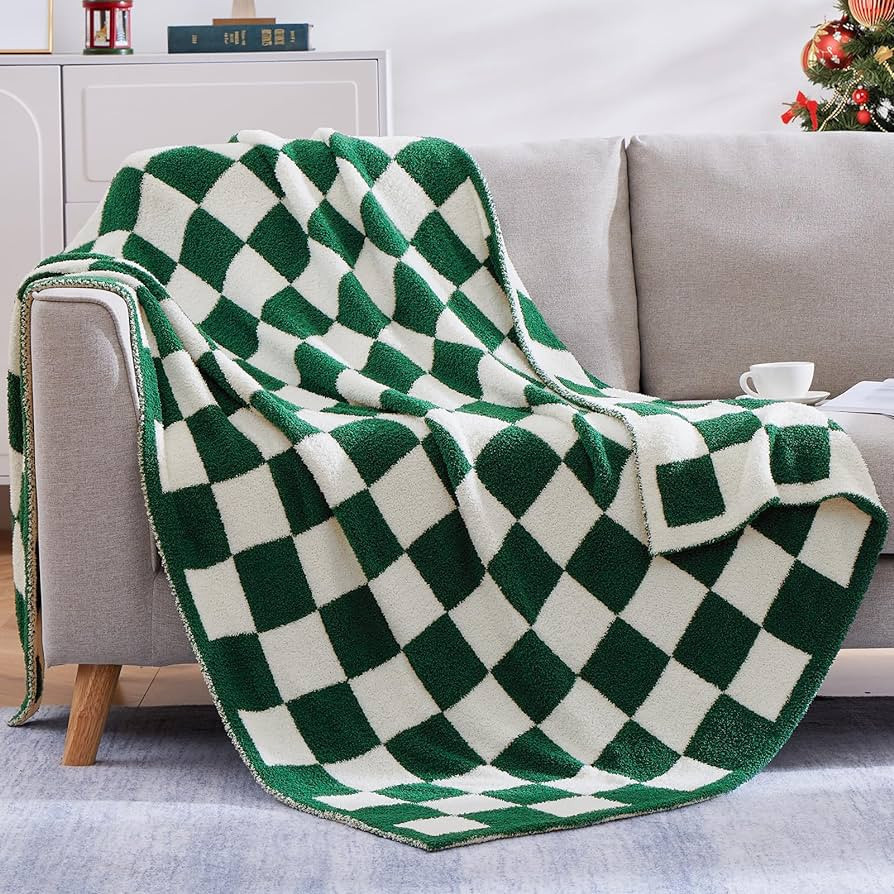 WRENSONGE Checkered Throw Blanket, Avocado Green Microfiber Soft Cozy Fluffy Warm Hand Made Throw... | Amazon (US)
