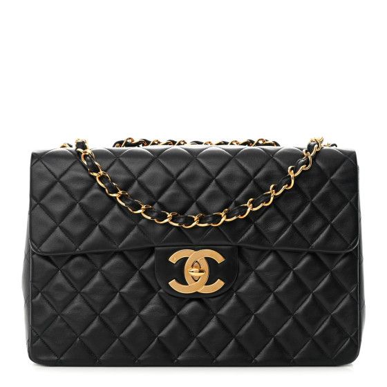 Chanel: All/Bags/Shoulder Bags/CHANEL Lambskin Quilted XL Jumbo Single Flap Black | FASHIONPHILE (US)