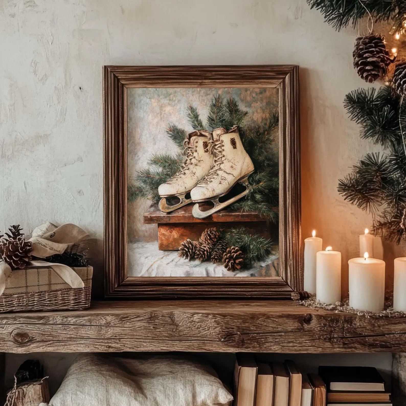 Ice Skates Christmas Print Vintage Style | Nostalgic Cottage Winter and Holiday Decor | PRINTED A... | Etsy (US)