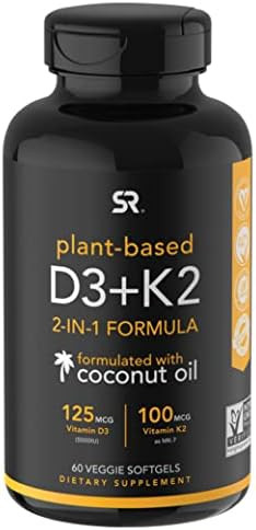 Sports Research Vegan Vitamin D3 + K2 Supplement with Organic Coconut Oil - 5000iu Vitamin D with... | Amazon (US)