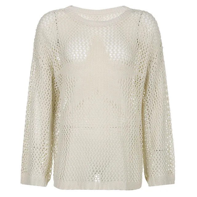 Sosana - Long Sleeve Star Crochet Open-Knit Loose-Fit Sweater | YesStyle Global