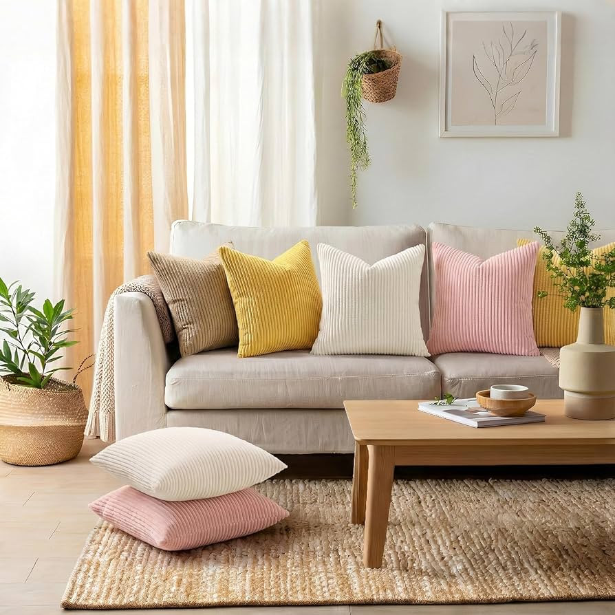 Mecatny Corduroy Decorative Throw Pillow Covers 22x22 Set of 2 for Sofa Living Room, Soft Neutral... | Amazon (US)