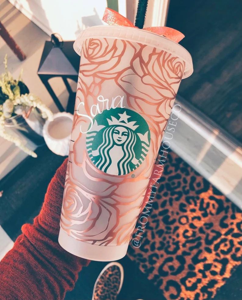 Rose gold Starbucks cup | venti | Roses | Custom Tumbler | Rose gold| personalized gift | Starbuc... | Etsy (US)