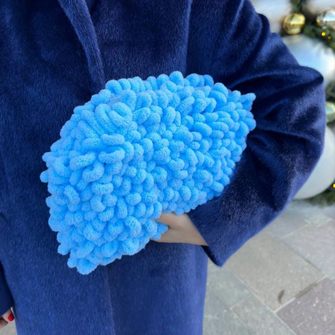 Blue Puffy Bag | Teddy Clutch Bag | Knitting Puffy Clutch with handbag | Etsy (Global)