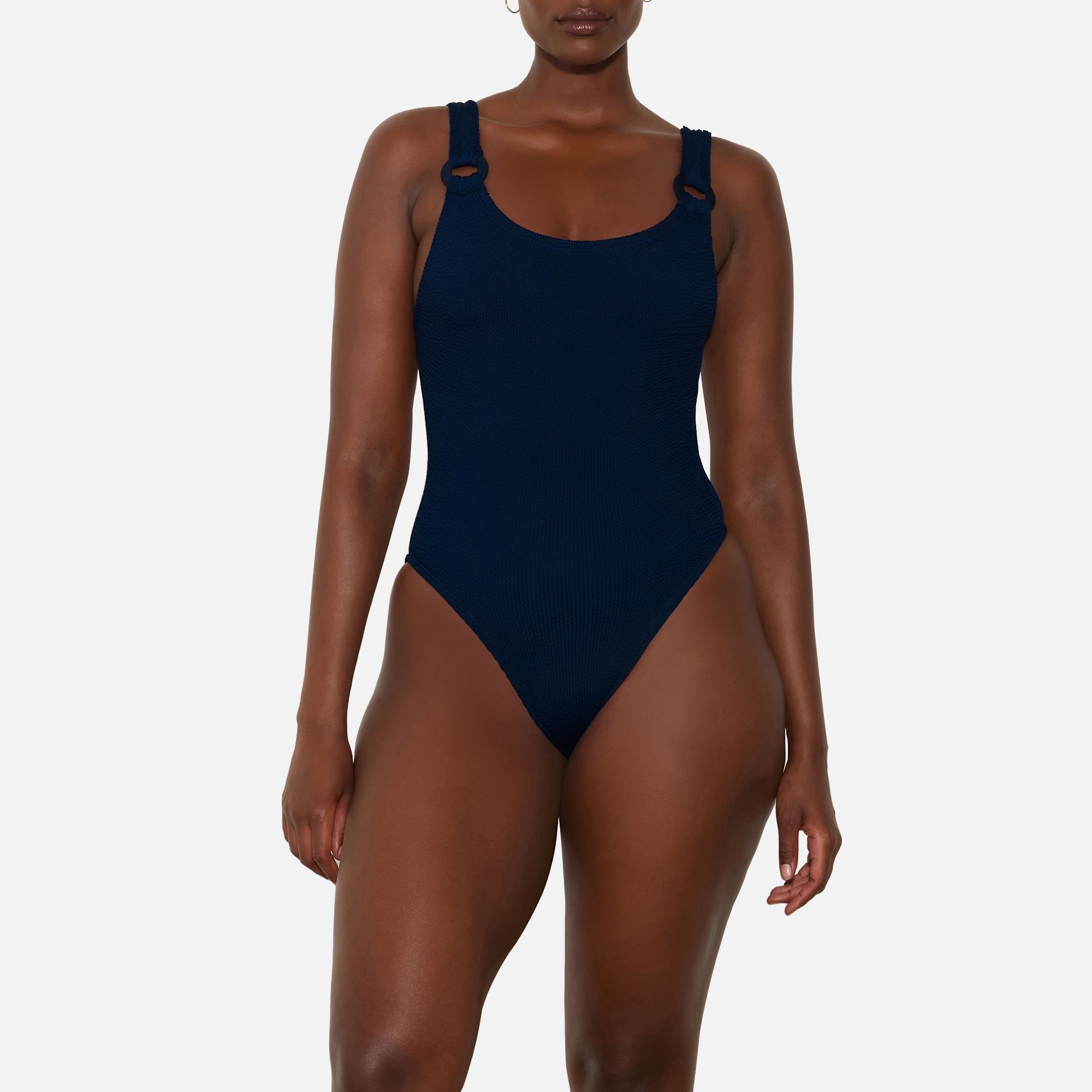 Hunza G Women's Domino Swim With Fabric Covered Hoops - Navy | Coggles | Coggles (Global)
