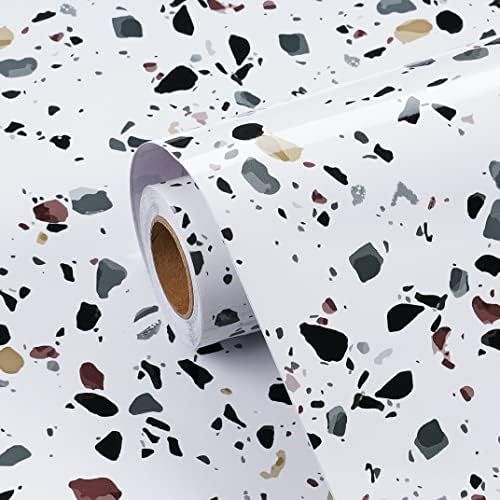 FunStick Glossy Terrazzo Contact Paper for Countertops Waterproof Self Adhesive Vinyl White Terra... | Amazon (US)