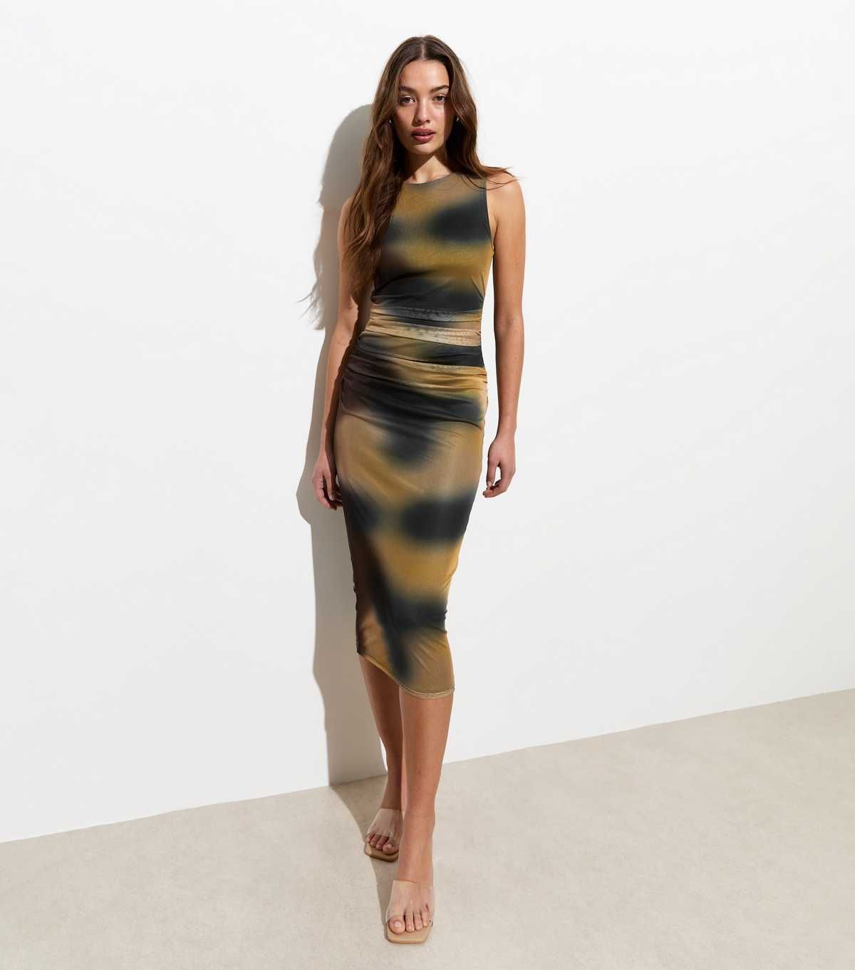 Brown Ombré Mesh Ruched Midi Dress | New Look | New Look (UK)