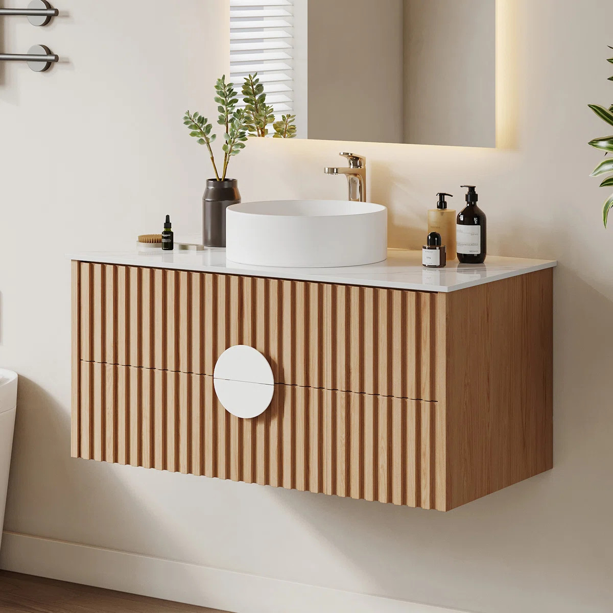 36" Floating Bathroom Vanity with Ceramic Sink,Wall Mounted Bathroom Vanity with Glossy Sintered ... | Wayfair North America