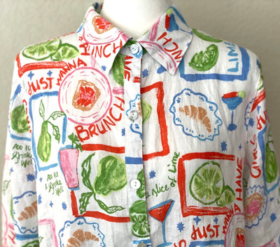 CYNTHIA ROWLEY Linen Long Sleeve Button Up Brunch Print Shirt Wms Sz L | eBay | eBay US