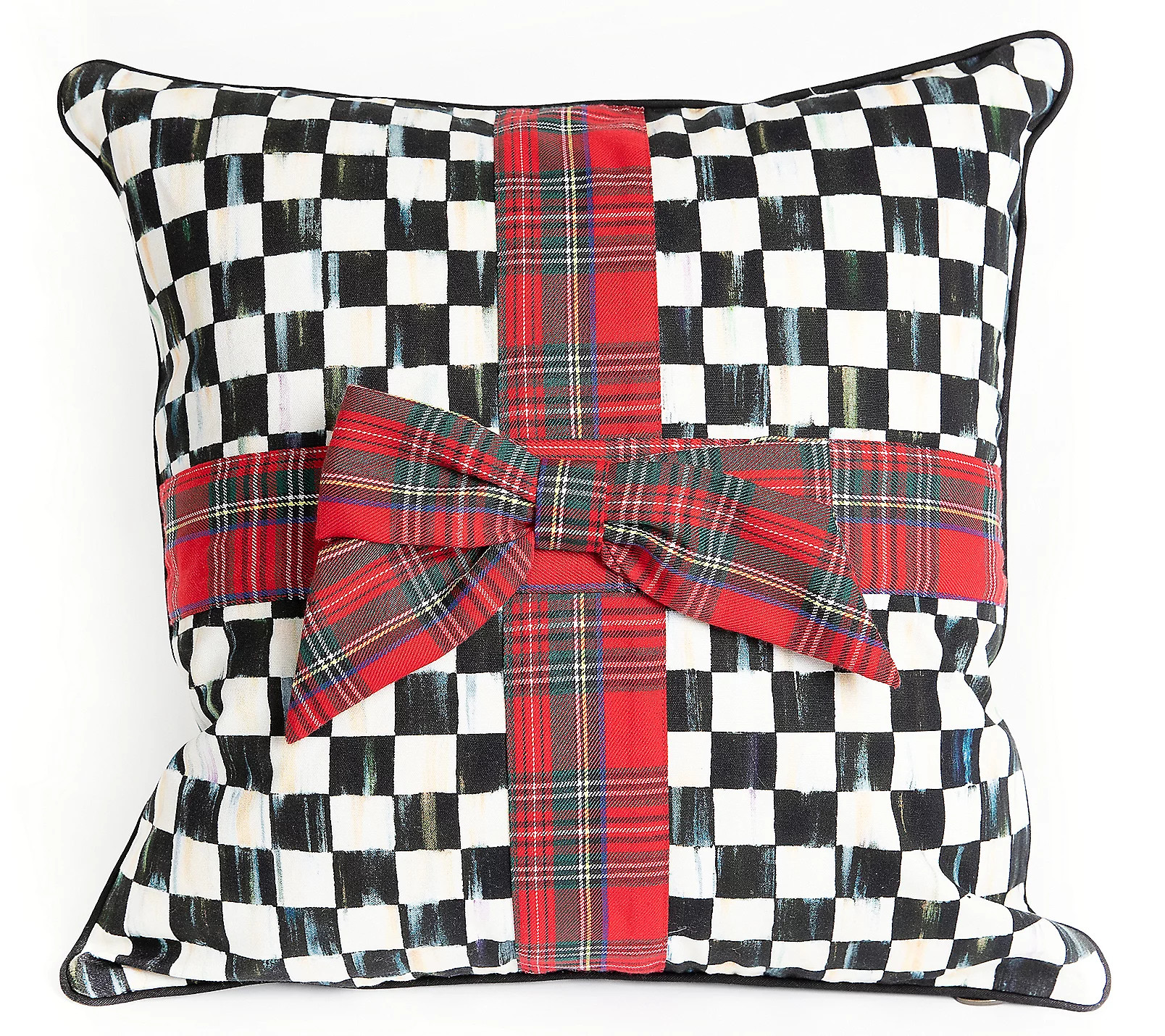 MacKenzie-Childs Courtly Check Tartan Bow Throw Pillow | QVC
