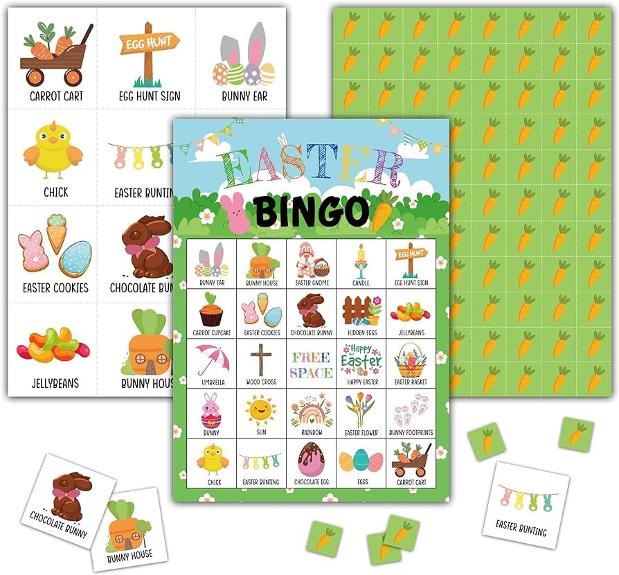 Easter Day Bingo Games - Bunny Bingo Card - 24 Players Bingo Game Set for Adult Family Friends Co... | Amazon (US)
