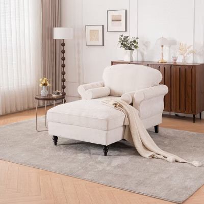 59.3" Oversized Chenille Chaise Lounge Sofa Bed, Beige Upholstered Sleeper Armchair with Wide Seat for Living Room Bedroom-3irtyhousy | Target
