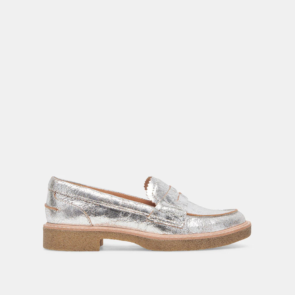 ARABEL LOAFERS SILVER DISTRESSED LEATHER | DolceVita.com