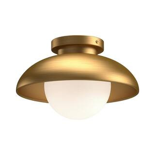 Rubio 16 in. 1 Light 60-Watt Aged Gold/Opal Matte Glass Flush Mount | The Home Depot