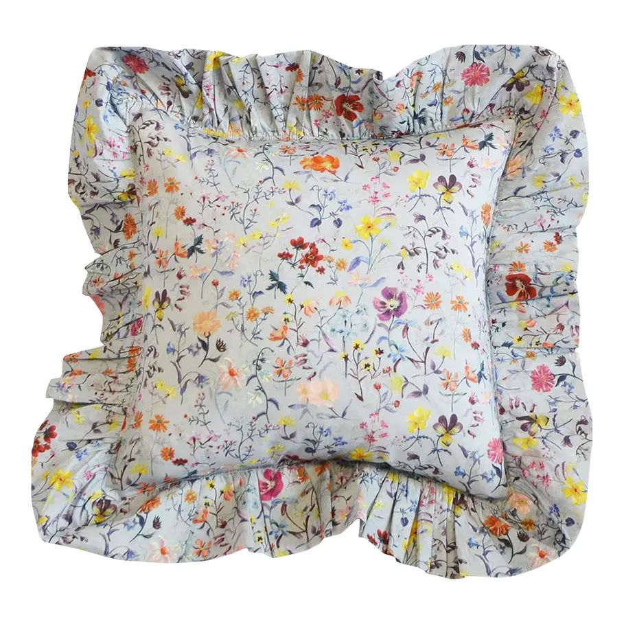 Coco & Wolf Square Ruffle Edge Cushion made with Liberty Fabric Linen Garden | Chairish