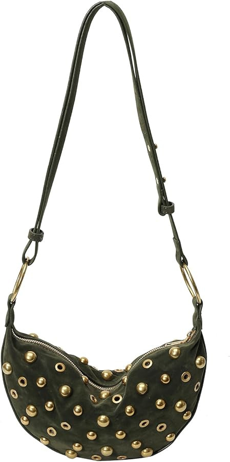 Studded Purse Trendy Studded Handbag Hobo Crescent Bags Y2K Shoulder Bag Suede Purses for Women | Amazon (US)