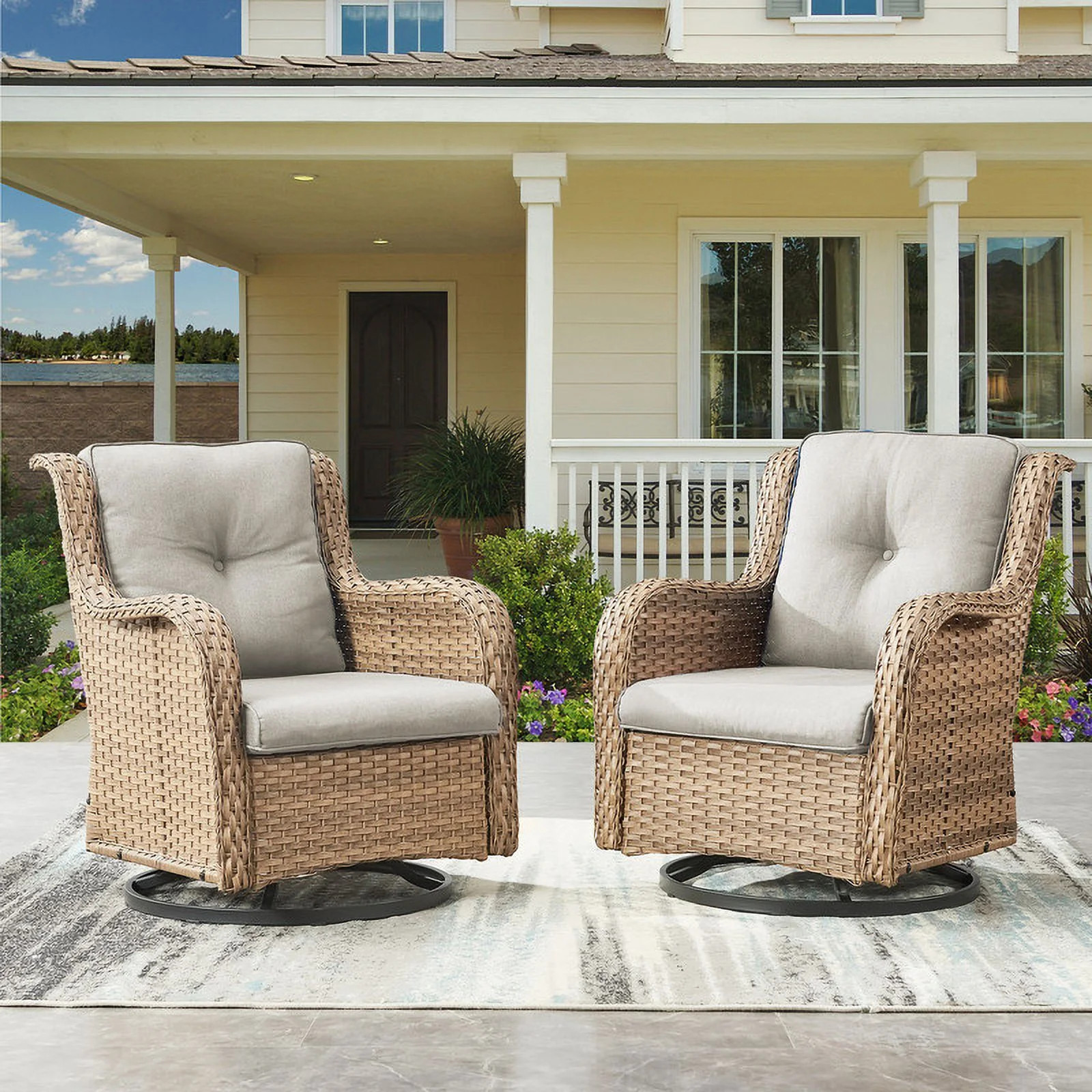 PARKWELL 2PCS Outdoor Swivel Gliders - Patio Wicker Bistro Furniture Set for Porch Balcony Backya... | Walmart (US)