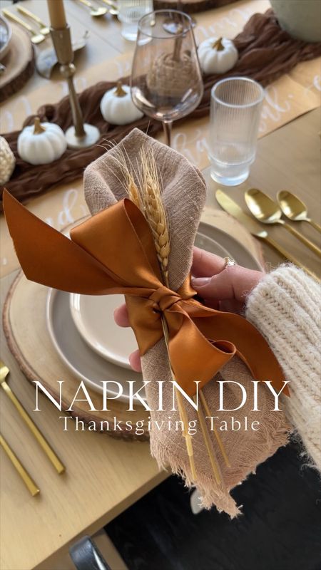 HOME \ elevate your Thanksgiving table with a simple DIY! Take your basic napkin, a few stems of dried grasses and tie a pretty ribbon around it!🍂🦃🤎 All of the items I used are from Amazon home!

#LTKhome #LTKparties #LTKSeasonal