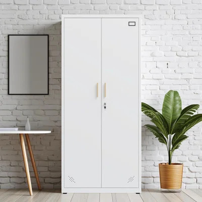 High Storage Cabinet With 2 Doors And 4 Partitions To Separate 5 Storage Spaces | Wayfair North America