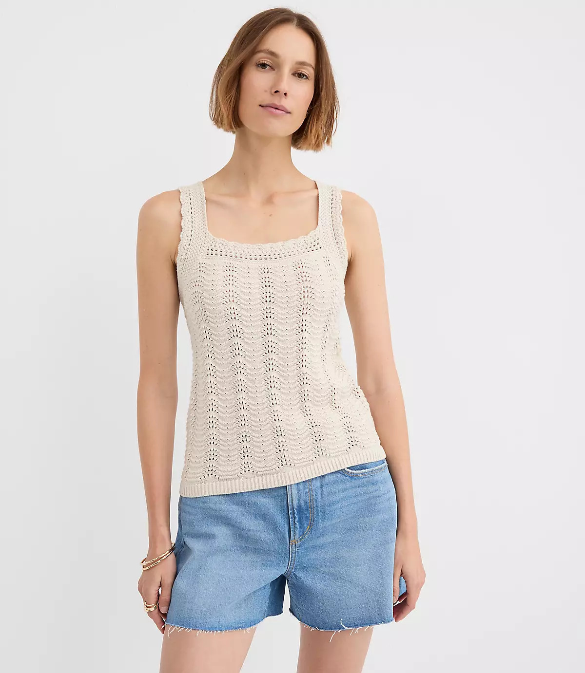 Scalloped Square Neck Sweater Tank Top | LOFT