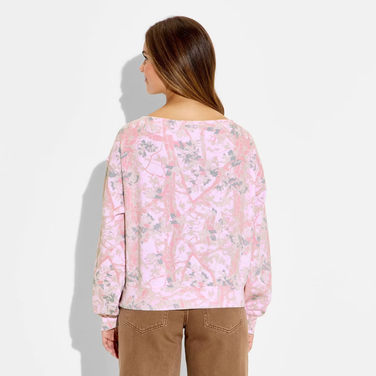 Women's Fleece Graphic Pullover Sweatshirt - Pink Camo | Target
