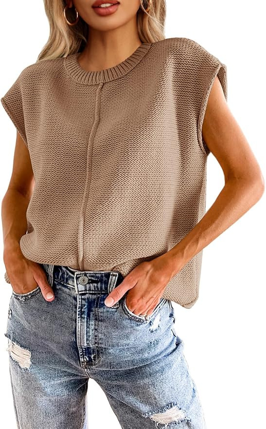 Saodimallsu Womens Summer Cap Sleeve Tops Casual Crew Neck Loose Fit Knit Lightweight Sweater Pul... | Amazon (US)