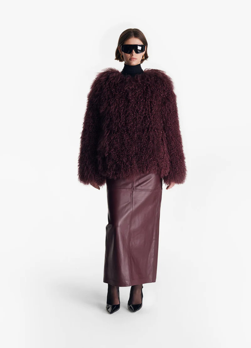 Burgundy Mongolian Coat | DE SAVARY LONDON