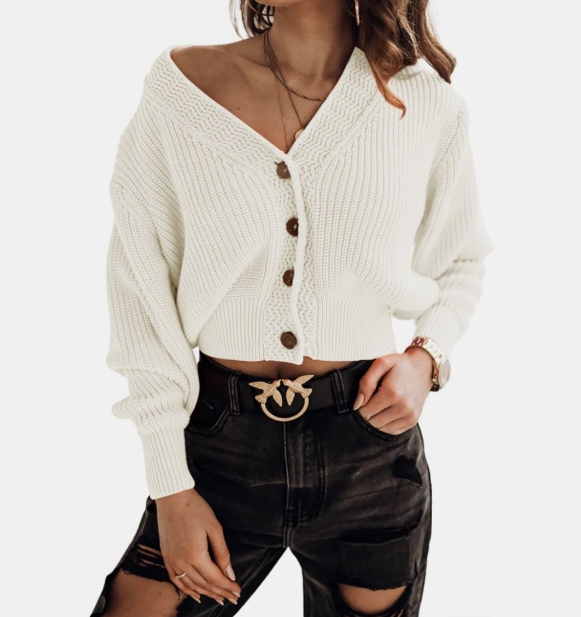 Cropped knit button down cardigan sweater 

#LTKU #LTKSeasonal #LTKStyleTip