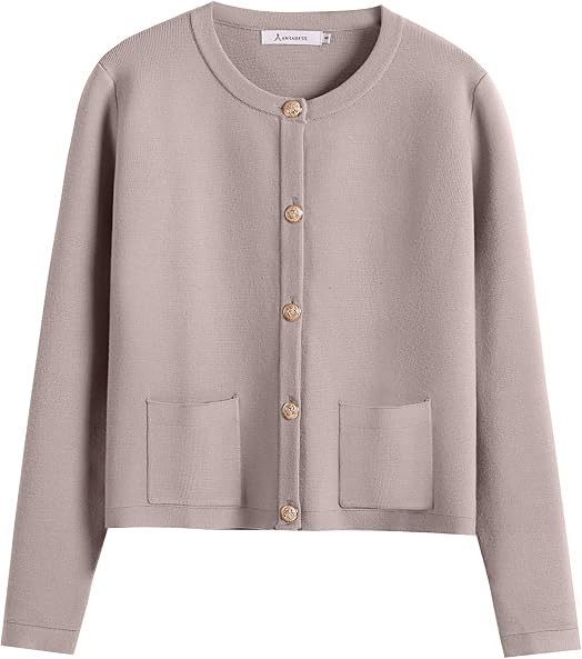 ANRABESS Women\u2019s Button Down Cropped Cardigan Sweaters     Striped&Solid\uff0cPockets\uff0cL... | Amazon (US)