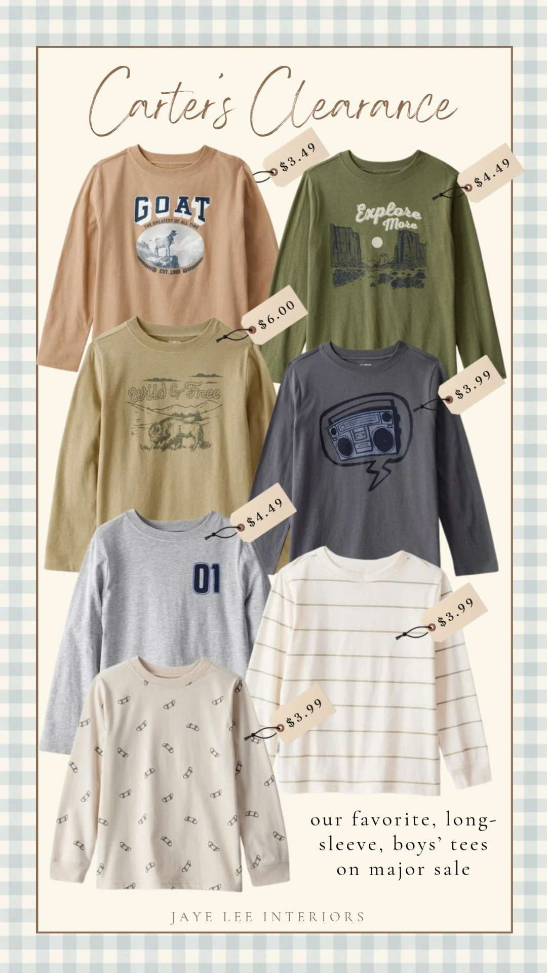 Boys' Tees on Sale! All under $6! Here are some of our favs...  Boys long sleeve t-shirts, Toddler t-shirts, graphic tee, boys fashion, toddler boy clothes, Carter's Kids clothes #jleeinteriors 

 

#LTKmomlife #LTKSaleAlert #LTKKids